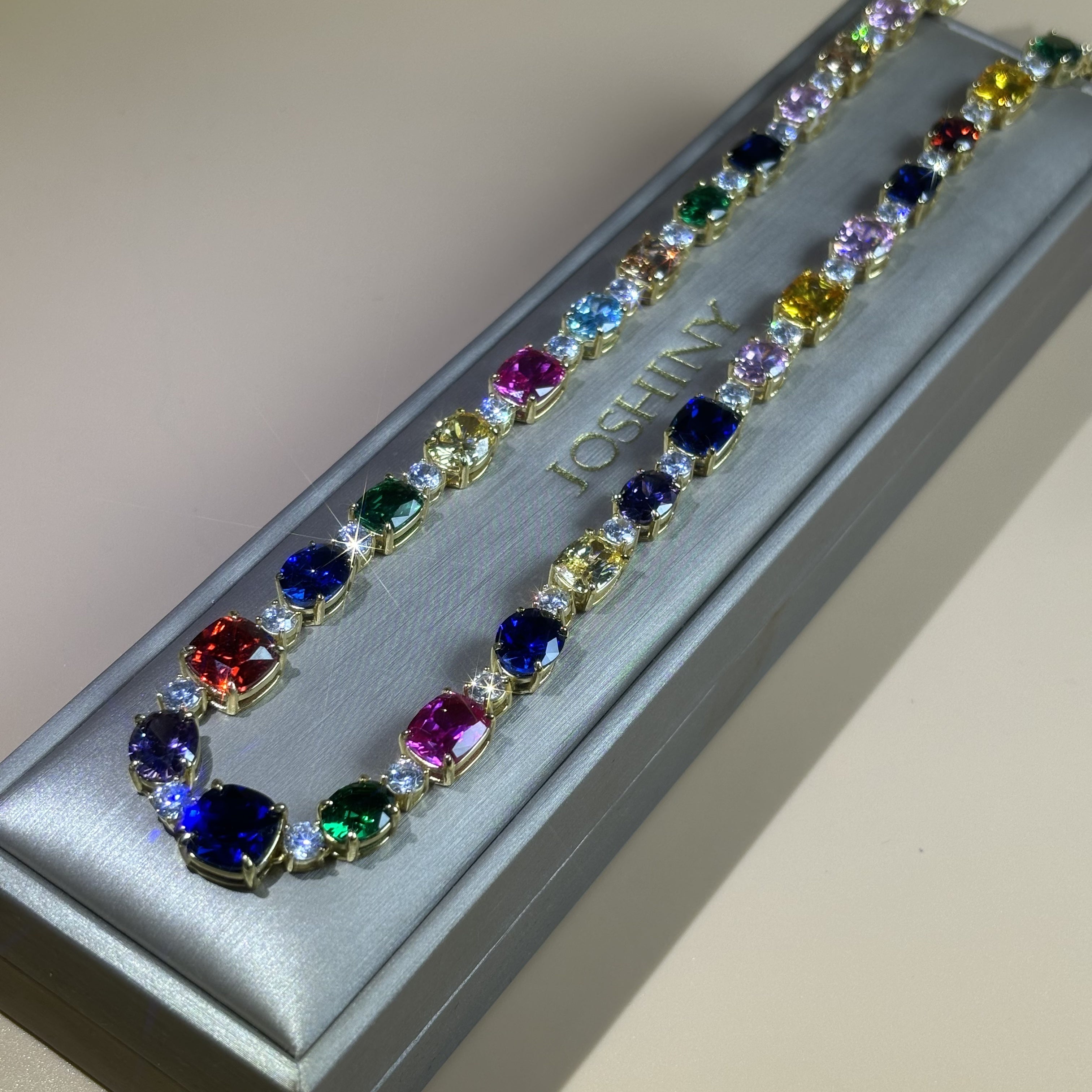 Cushion Oval Round Cut Multicolor Rainbow Necklace