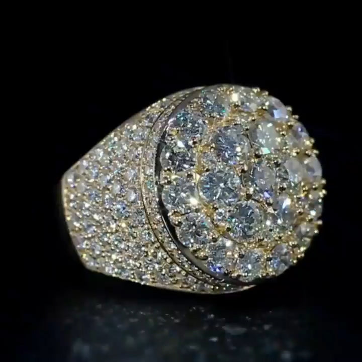 4ct Round Cut Luxury Pave Set Gold Ring -JOSHINY