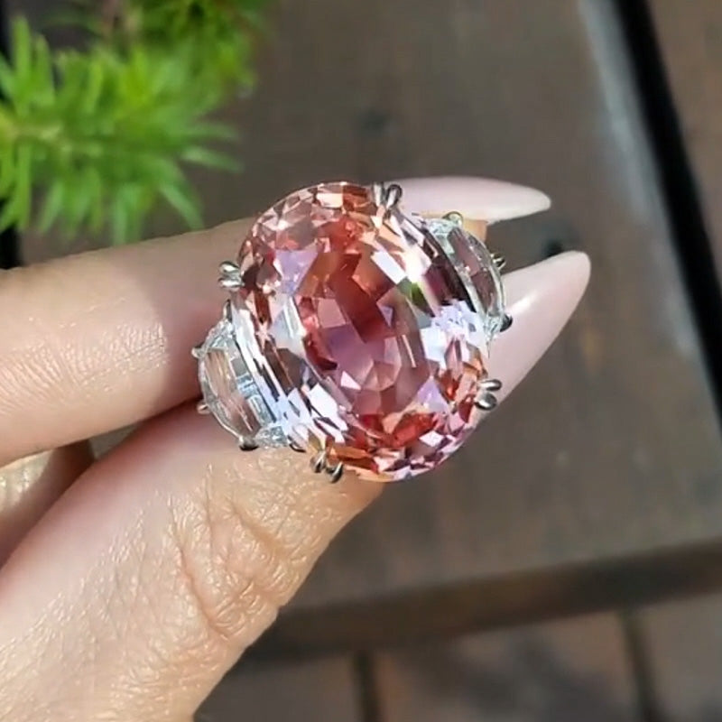 15ctw Oval Pink Three Stone Ring -JOSHINY