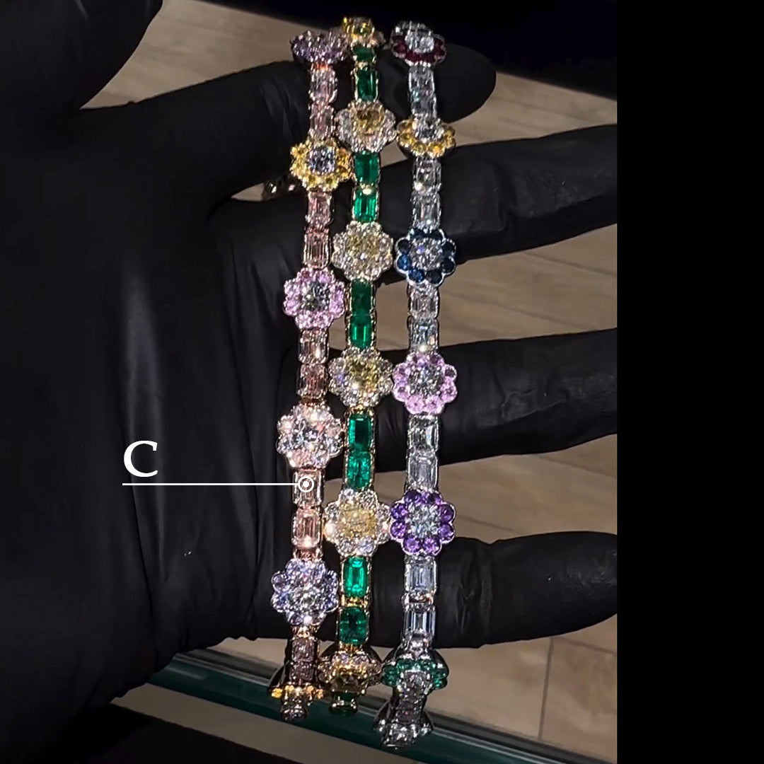 22ctw Multicolour Gemstone Floral Tennis Bracelet -JOSHINY