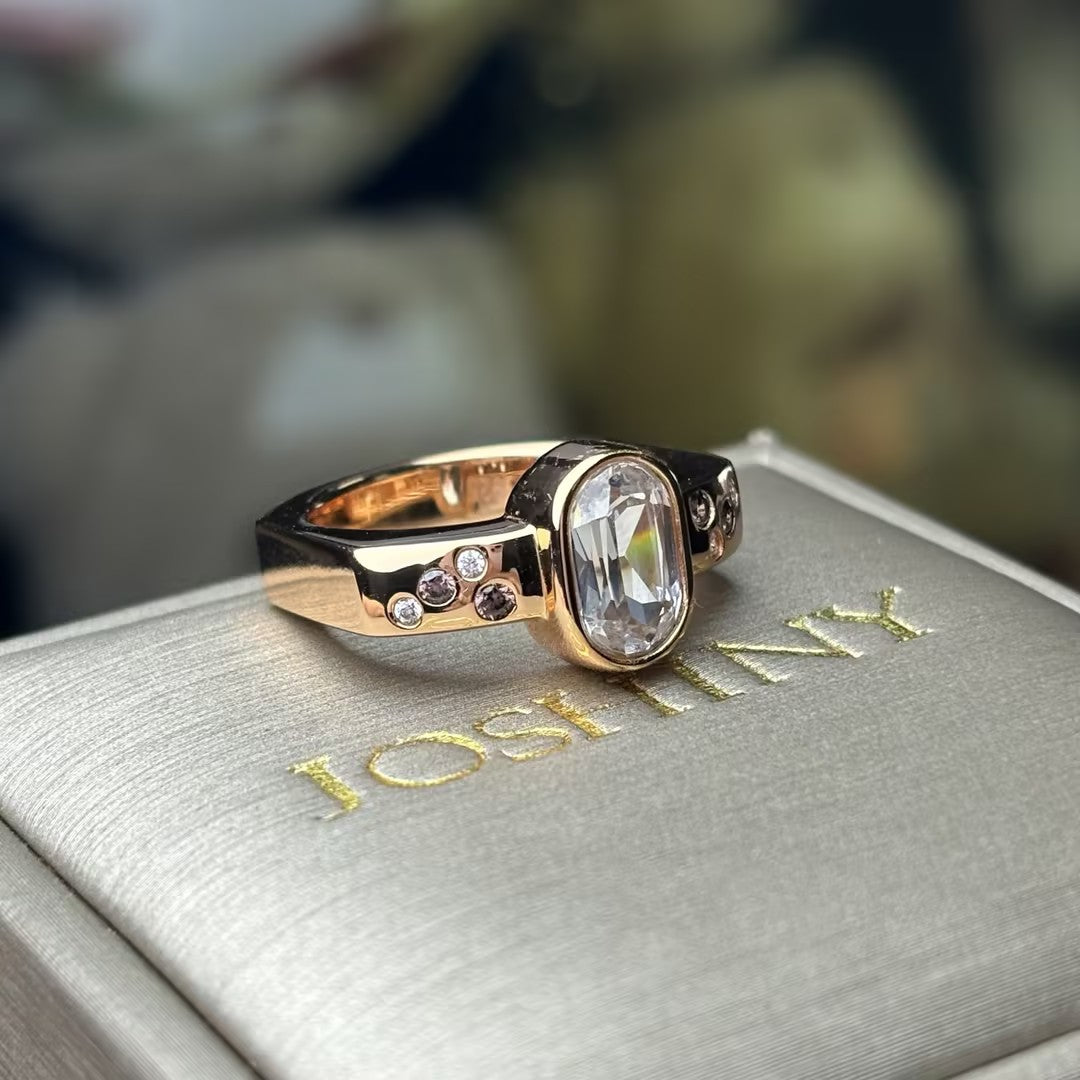 4.0Ctw Oval Delicate Two-Tone Gemstone Engagement Ring-JOSHINY