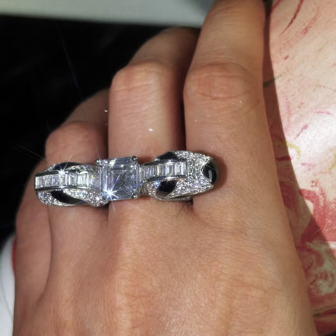 6.0ctw Asscher Cut Creative Zebra Ring -JOSHINY