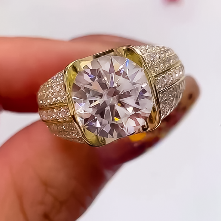 Gorgeous 10 ctw Round Cut White Gemstone Two Tone Pavé Engagement Ring -JOSHINY