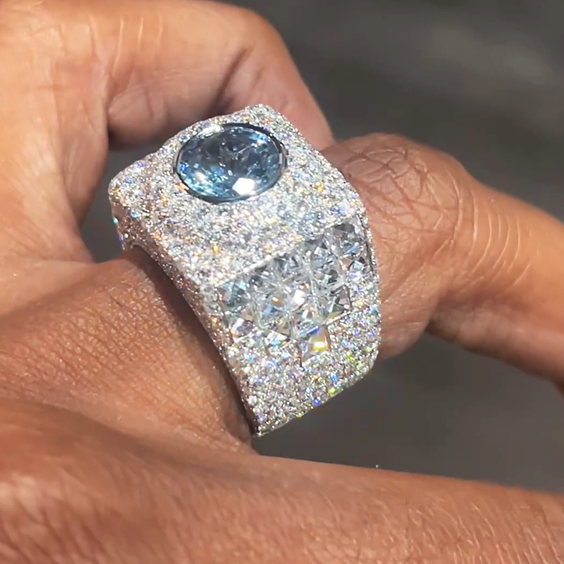 Luxury 9 ctw Round Cut Light Blue Gemstone Ring -JOSHINY