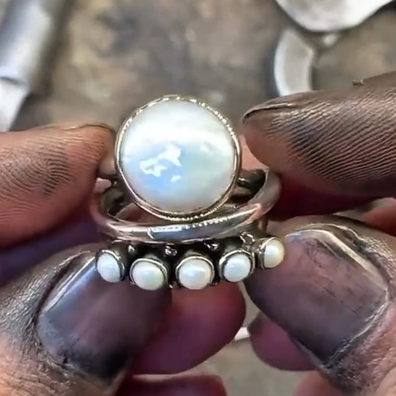 3.5ctw Vintage Pearl Silver Ring -JOSHINY