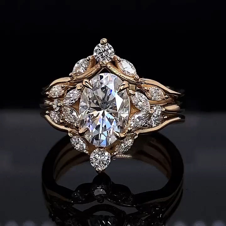 5 ctw Oval and Marquise Cut Triple Band Cut Engagement Ring -JOSHINY