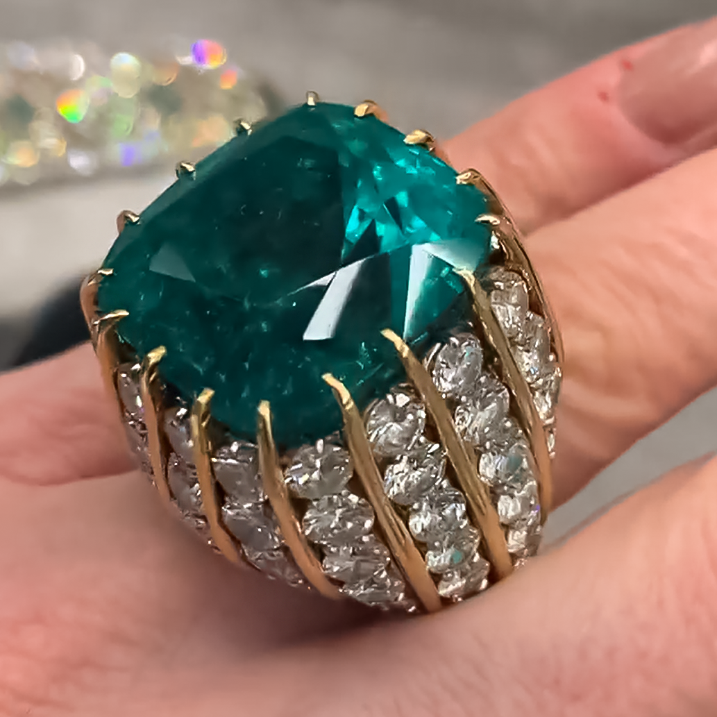 Gorgeous 15 ctw Cushion Cut Emerald Cocktail Ring -JOSHINY