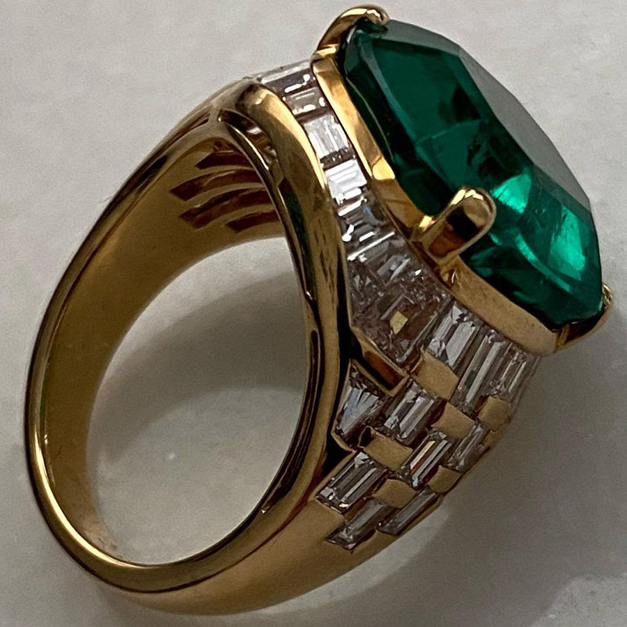 11.52ct Cushion Cut Vintage Emerald Jewellery Ring -JOSHINY