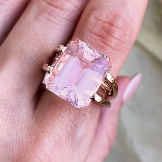 Simple Design 8 ctw Octagonal Cut White & Pink Gemstone Ring -JOSHINY