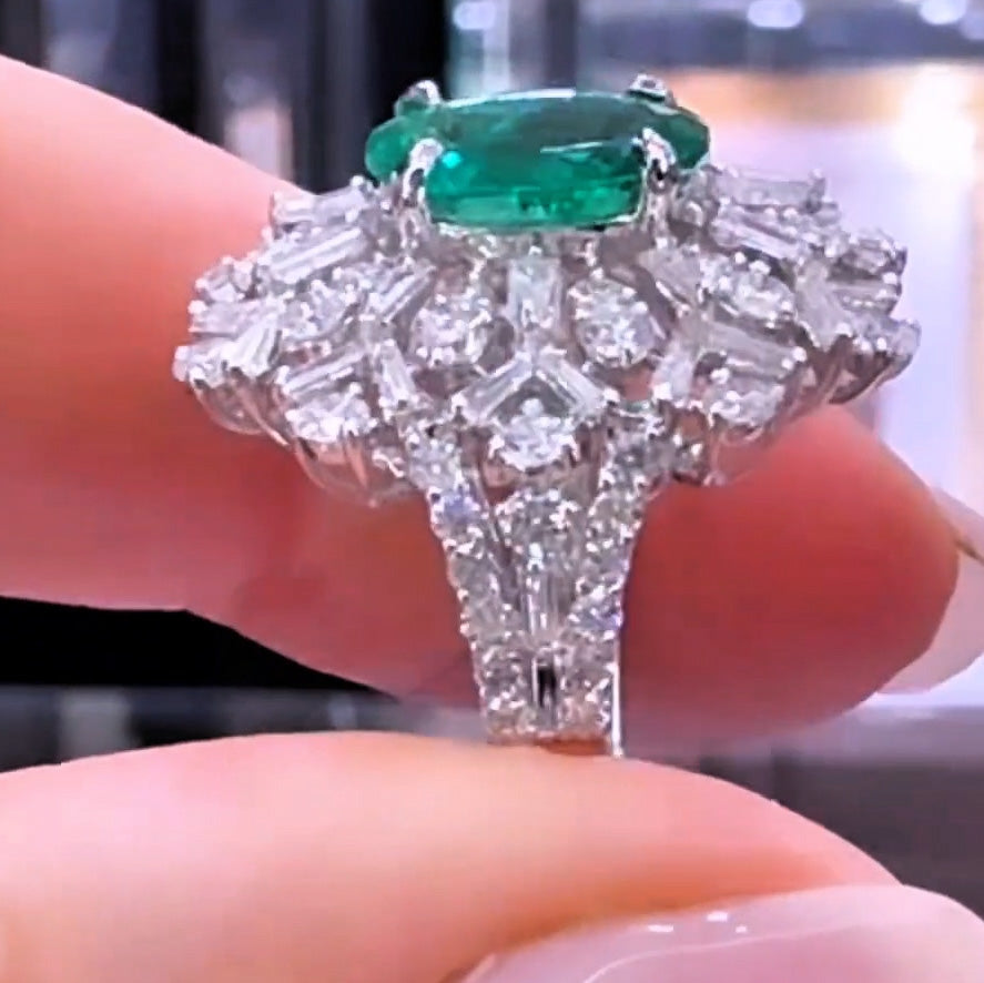 6.0ctw Oval Cut Emerald Snowflake Shape Gemstone Ring -JOSHINY