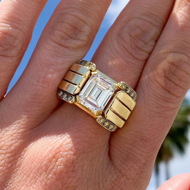 4.18ctw Emerald Cut Gold Ring -JOSHINY