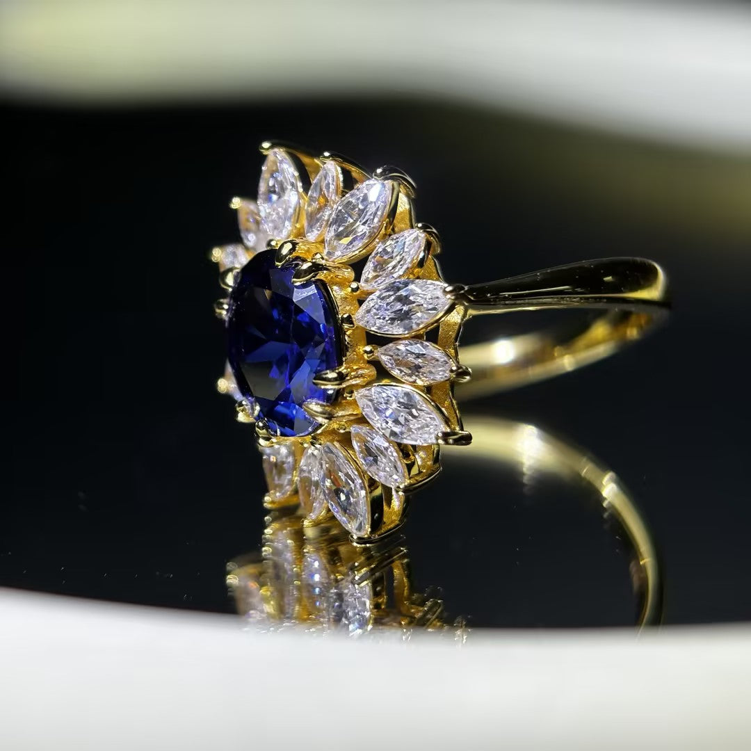 3.51 Ctw Oval Cut Blue Cubic Zirconia 925 Sterling Silver Ring-JOSHINY