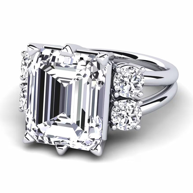 7.59ct Emerald Cut Double Arm Diamond Engagement Ring -JOSHINY