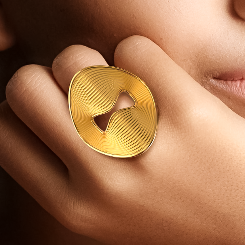 Unique Gold Pleated Texture Fashion Ring -JOSHINY