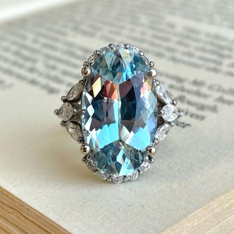 15ctw Oval Cut Aquamarine Birthstone Ring -JOSHINY