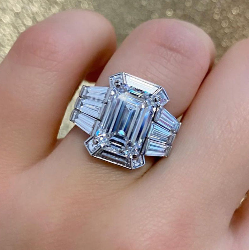 Superb 7ct Art Deco Emerald Cut Gemstone Ring -JOSHINY