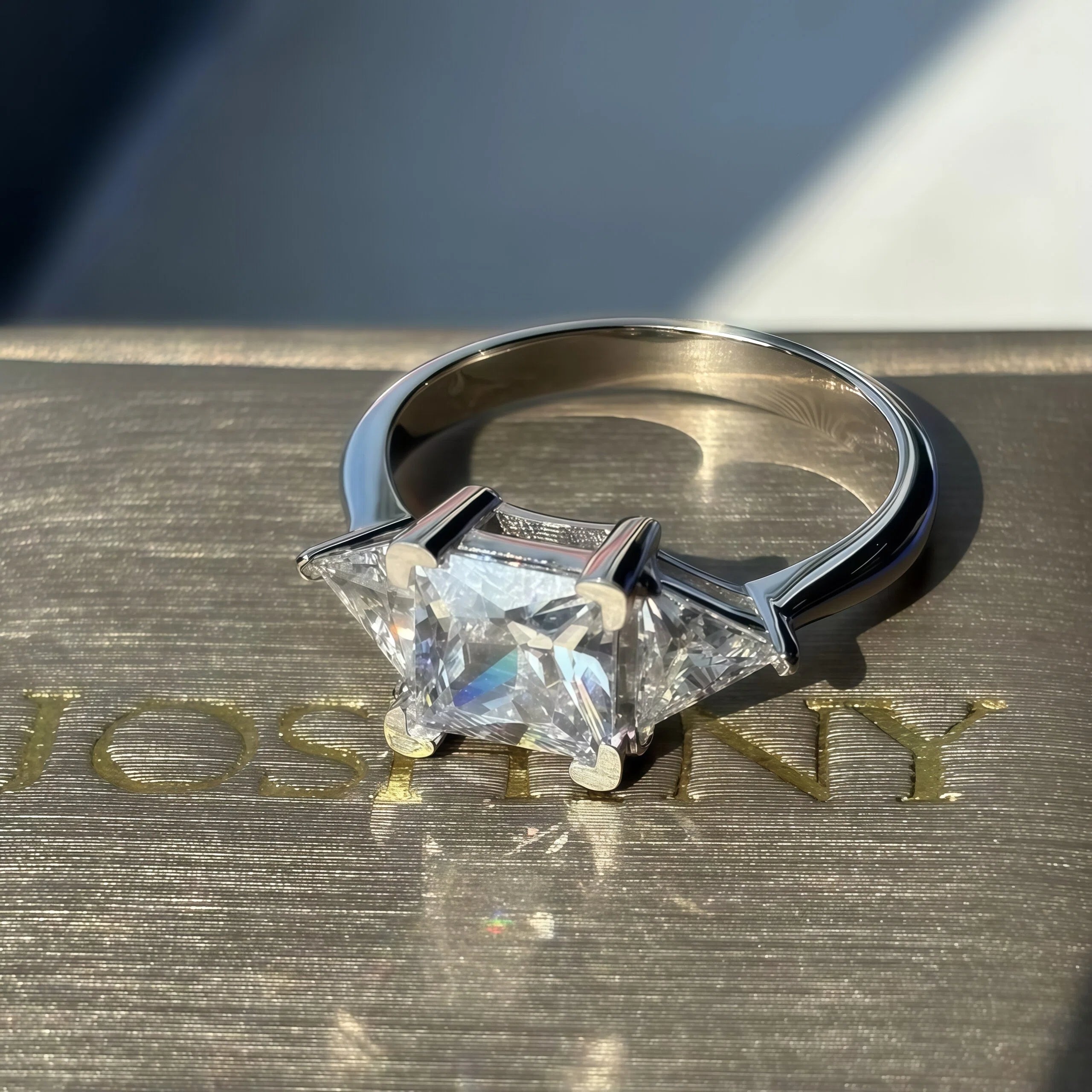 3ct Princess Cut 3 Stone Gemstone Engagement Ring -JOSHINY