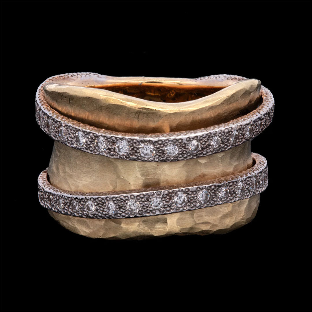 0.8ctw Round Cut Hammered Wide Ring -JOSHINY