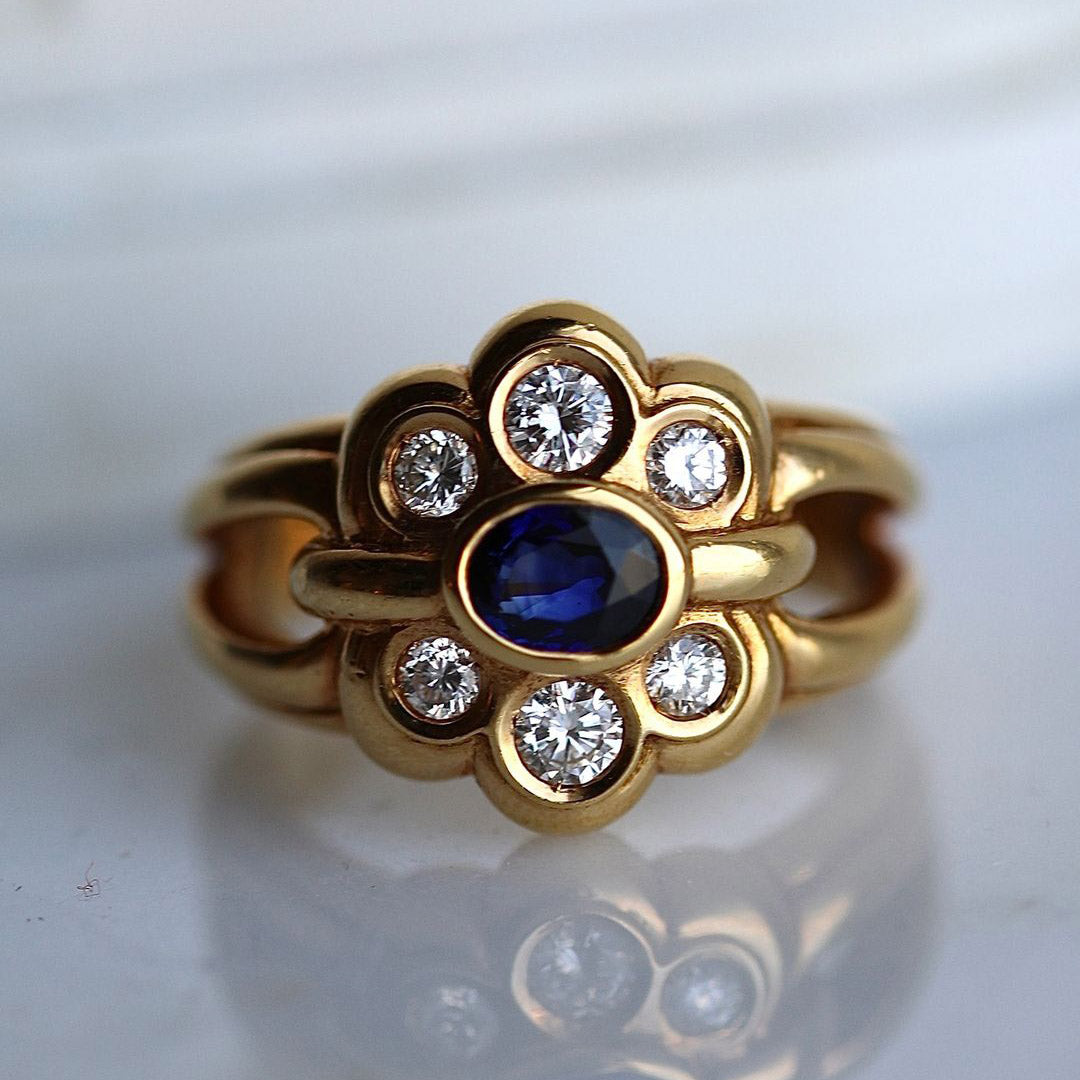 3.5ctw Oval Cut Blue Stone Vintage Ring -JOSHINY