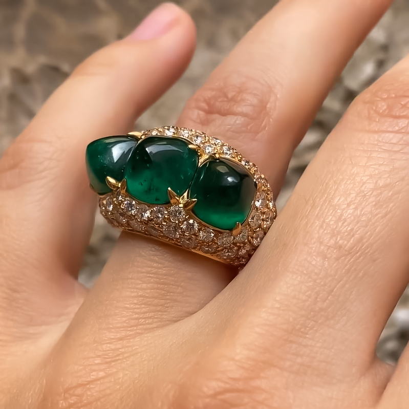 Vintage 16 ctw Sugar Tower Cut Emerald Three Stone Ring -JOSHINY