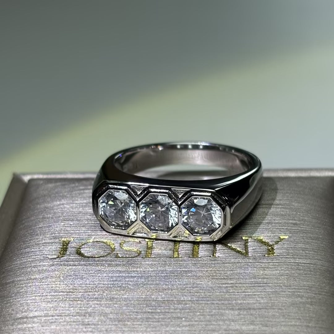 Octagonal Halo 3-Stone Band-JOSHINY