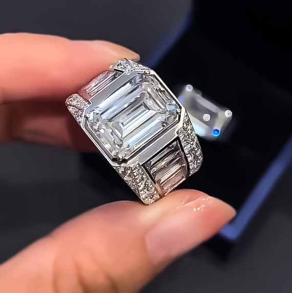 Gorgeous 12 ctw Emerald Cut White Gemstone Ring -JOSHINY