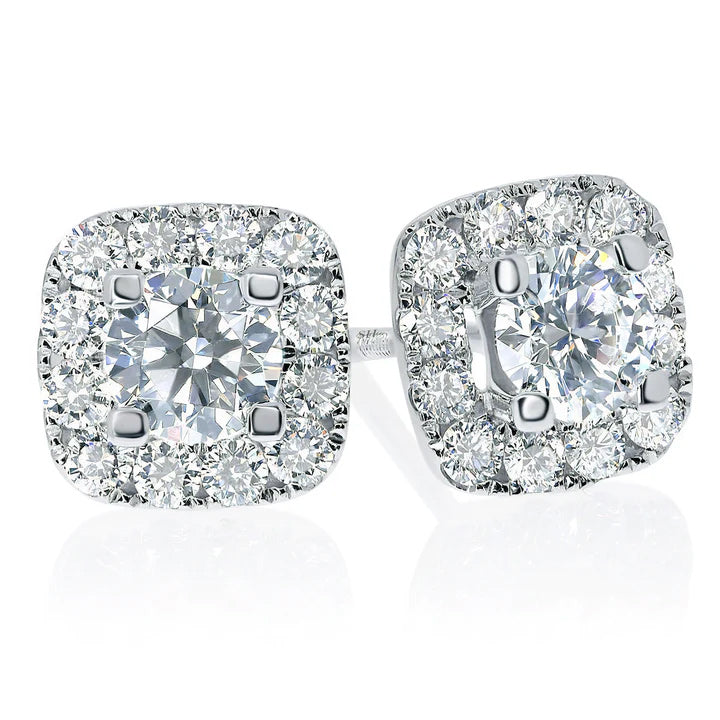 3.02ctw Cushion Halo Stud Earrings -JOSHINY