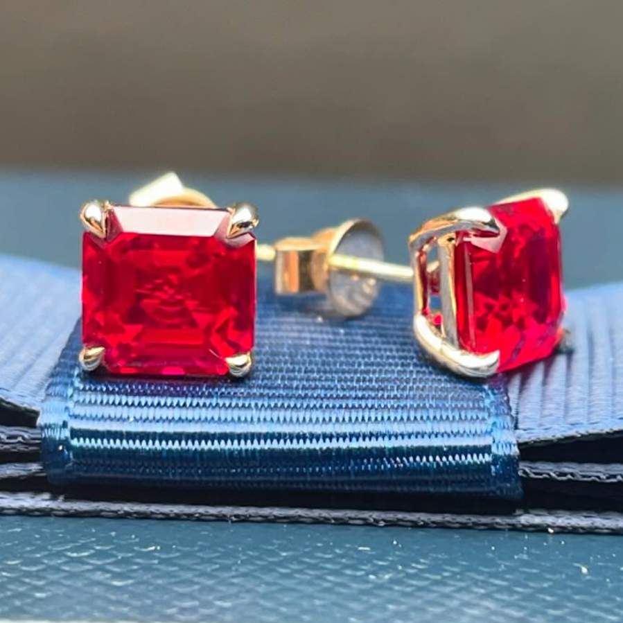 Romantic 2 ctw Square Cut Ruby Stud Earrings -JOSHINY