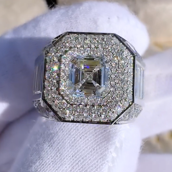 Gorgeous 7 ctw Asscher Cut White Gemstone Men's Ring -JOSHINY
