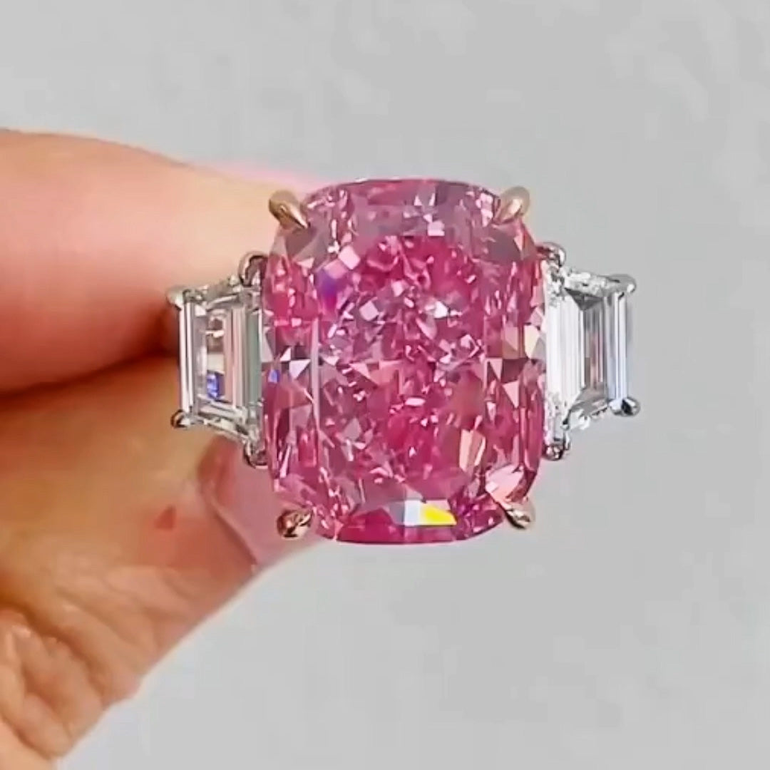 10.57ct Cushion Cut Eternal Pink Gemstone Ring -JOSHINY