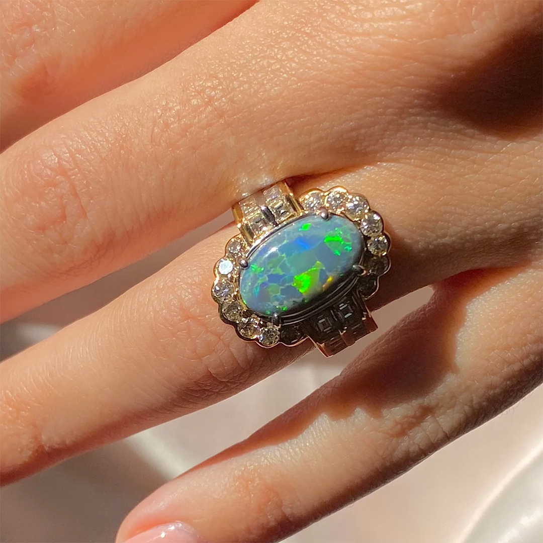 8ctw Oval Blue Opal and Gemstone Cluster Ring-JOSHINY