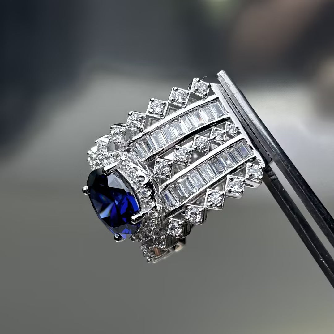4.0Ct Oval Cut Deep Blue Gemstone Romantic Ring-JOSHINY