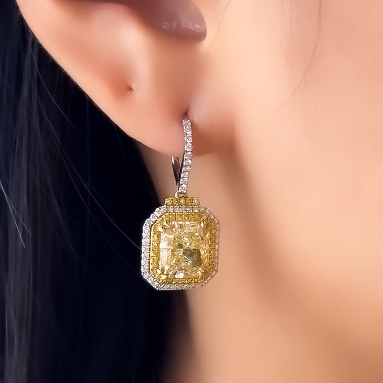 Exquisite 6 ctw Square Cut Yellow Gemstone Square Sugar Earrings -JOSHINY