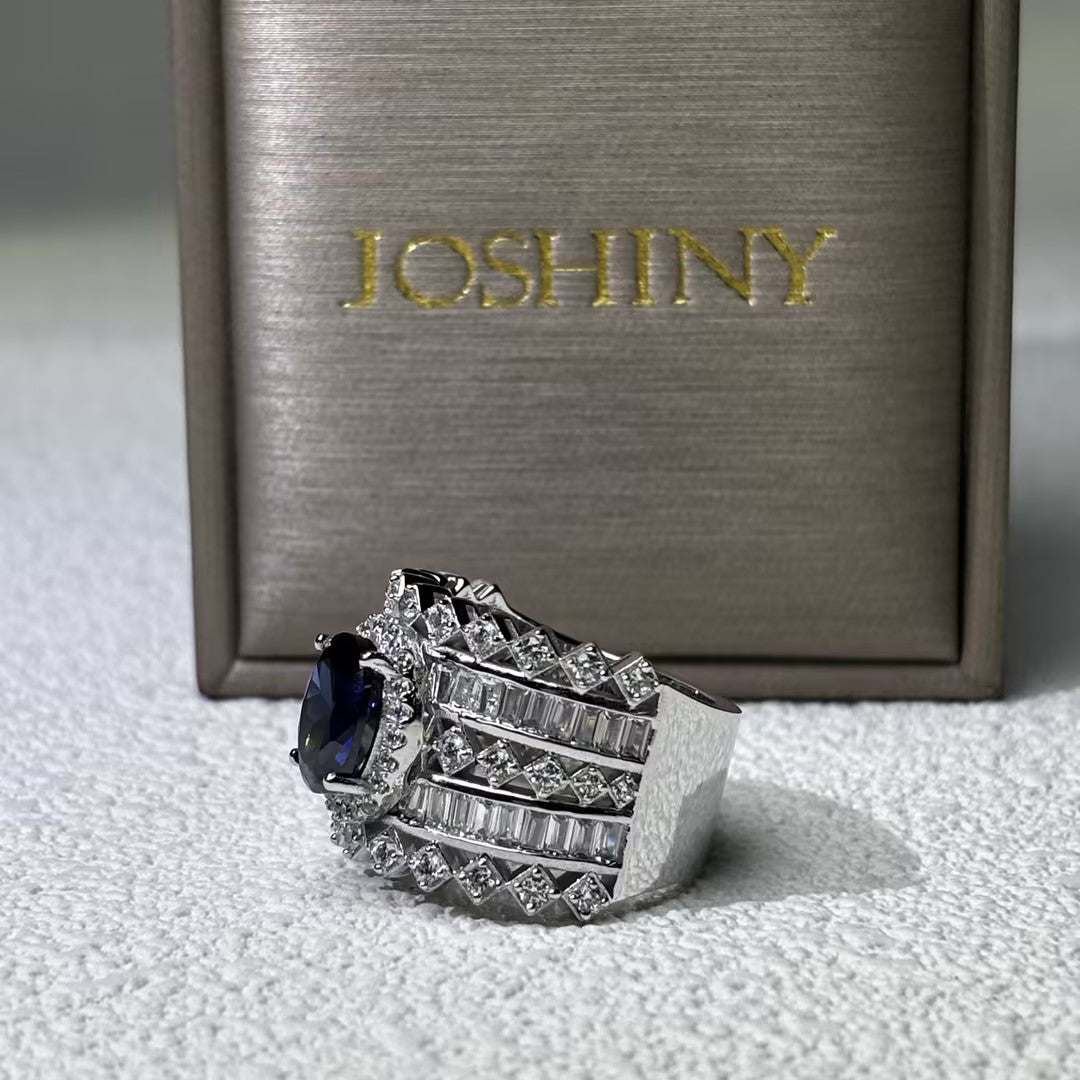 4.0Ct Oval Cut Deep Blue Gemstone Romantic Ring-JOSHINY