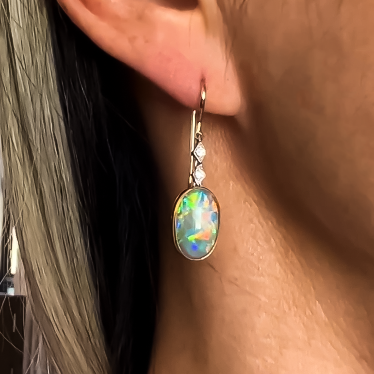 Simple 14 ctw Oval & Round Cut Opal & White Gemstone Earrings -JOSHINY