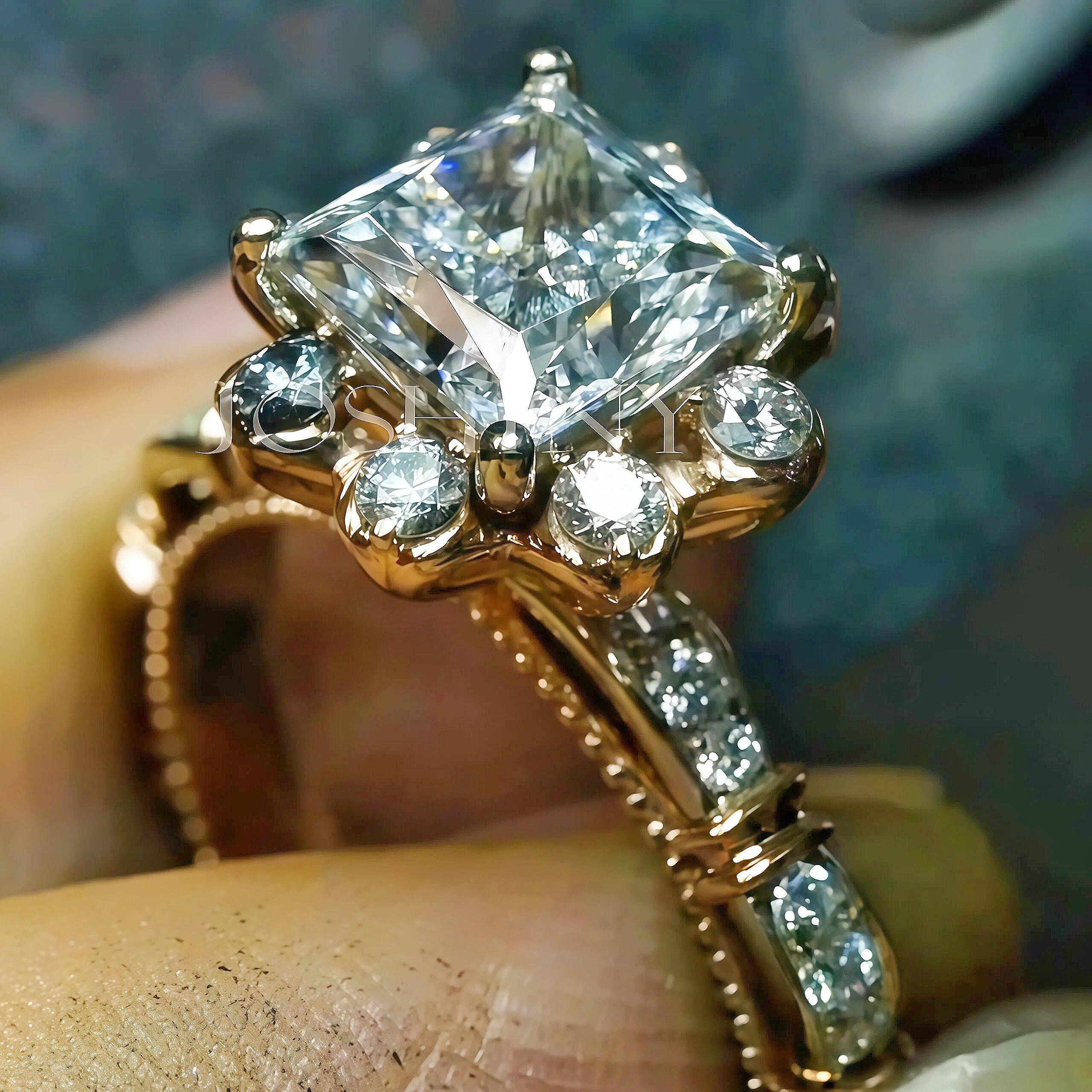 4ctw Elegant Princess Cut Gemstone Engagement Ring -JOSHINY