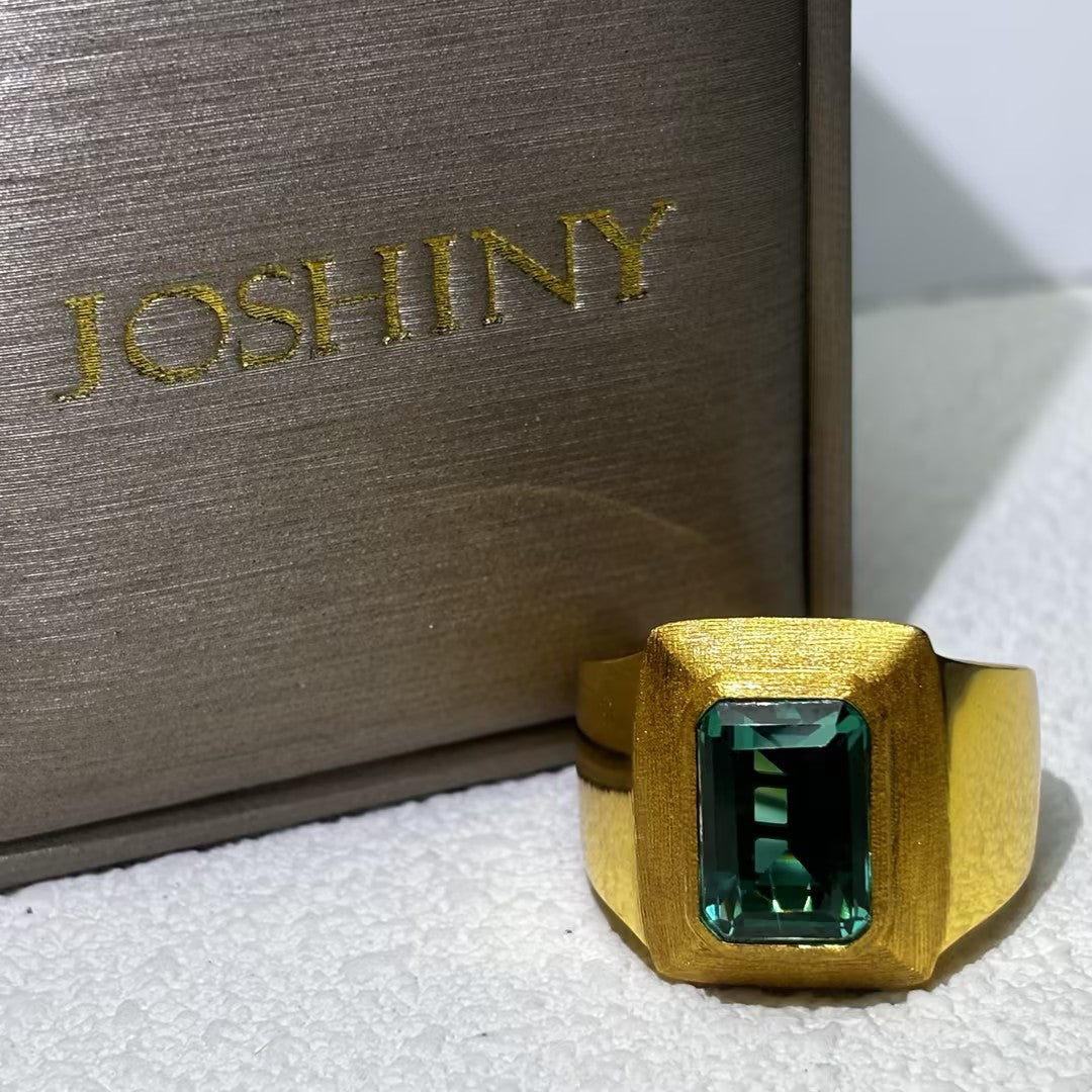 4 ct baguette cut green  Vintage Gentleman's cubic zirconia 925 sterling silver Engagement Ring-JOSHINY