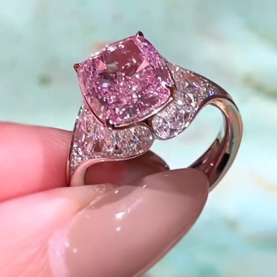 Exquisite 6 ctw Cushion Cut Pink Gemstone Ring -JOSHINY