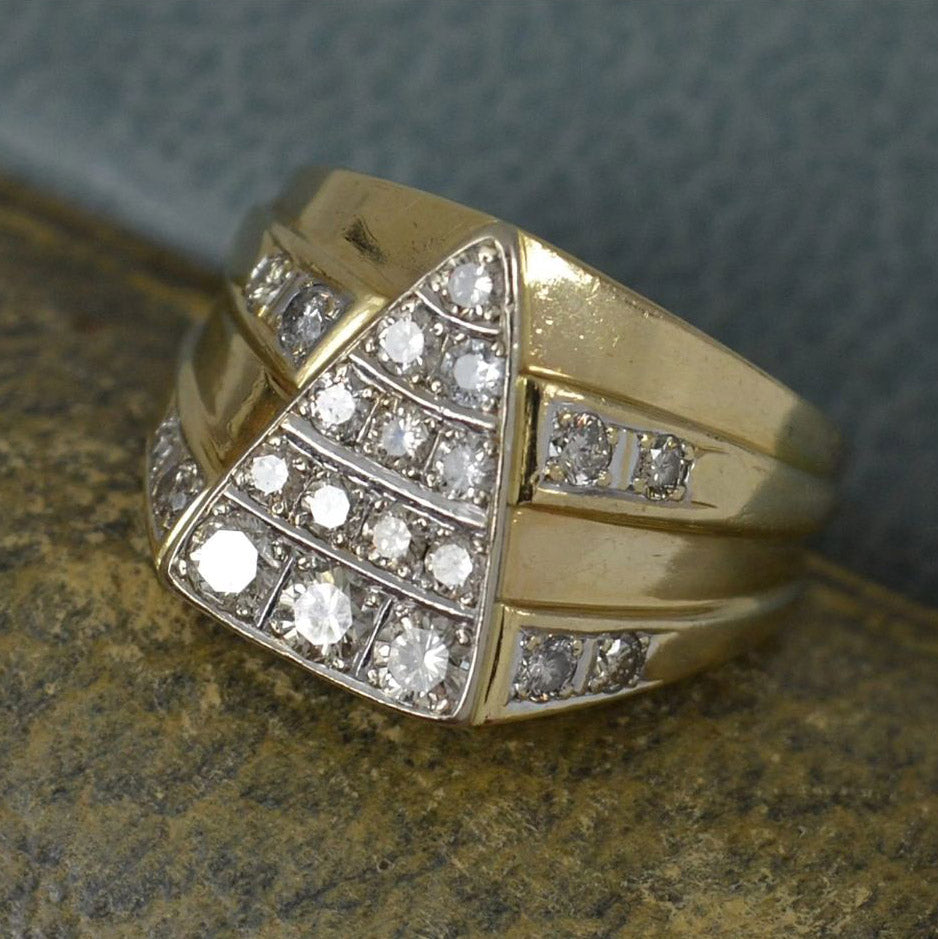 2.0ctw Unique Chunky Vintage 14ct Yellow Gold and Round Gemstone Triangle Cluster Ring-JOSHINY