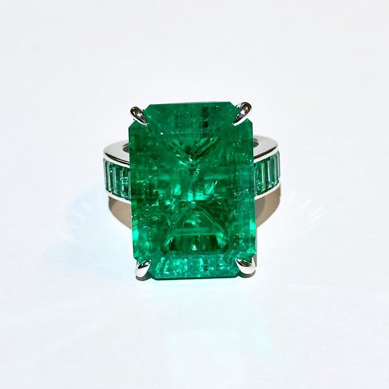 18.15ct Lab Emerald Gemstone Ring -JOSHINY