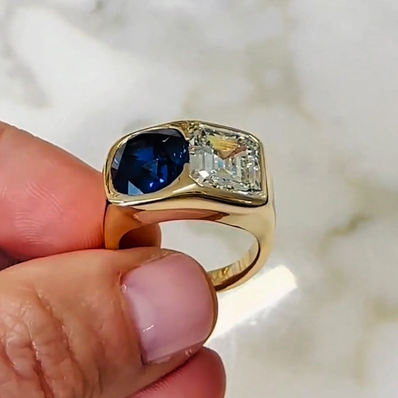 8.0ctw Blue and White with Twin Stone Gemstone Ring -JOSHINY