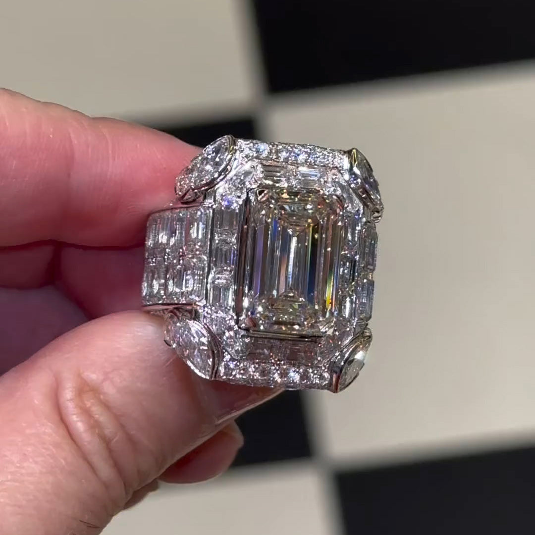 12ctw Emerald Cut Full Diamond Champion Ring -JOSHINY