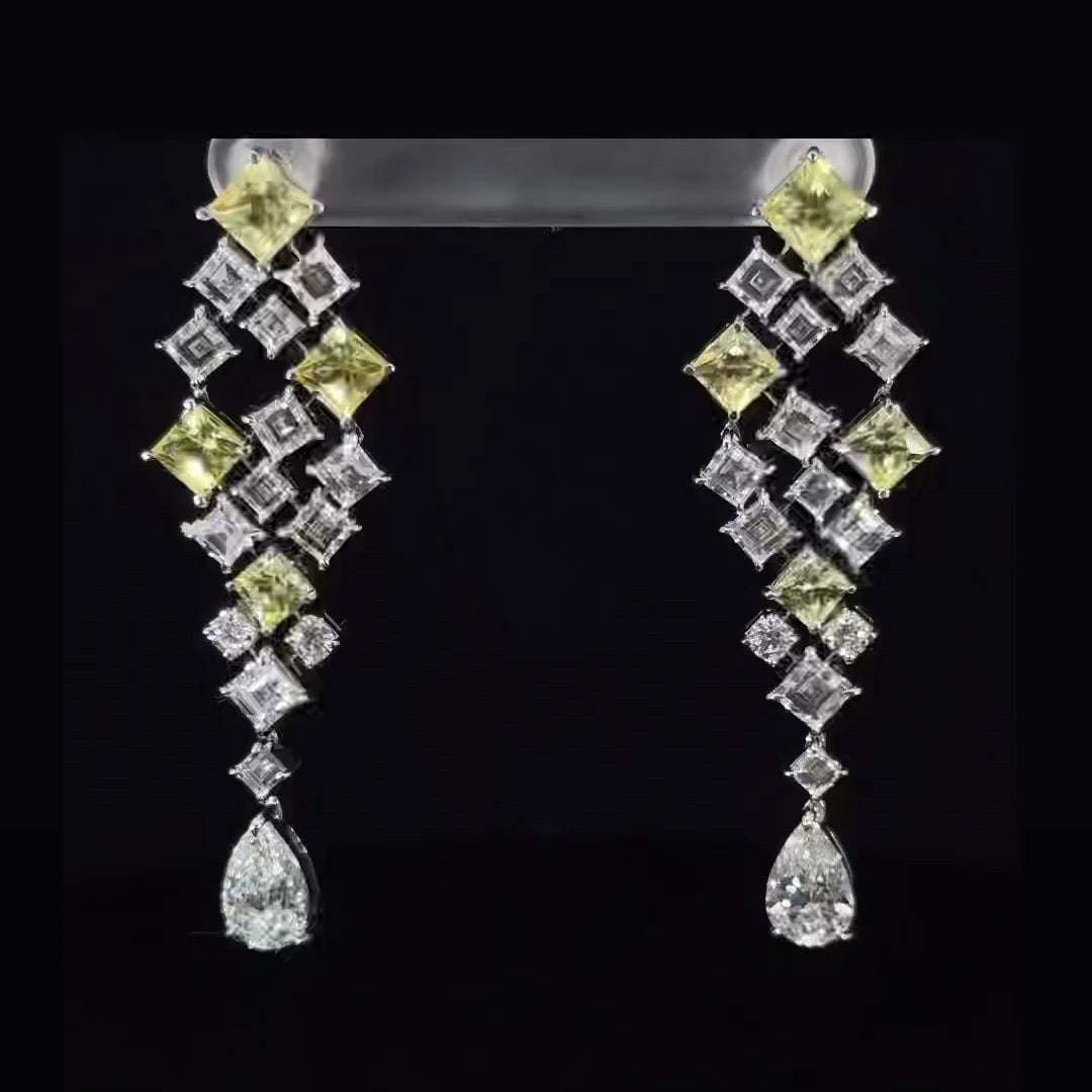 9ctw Yellow and White Asymmetric Patterned Gemstone Earrings -JOSHINY