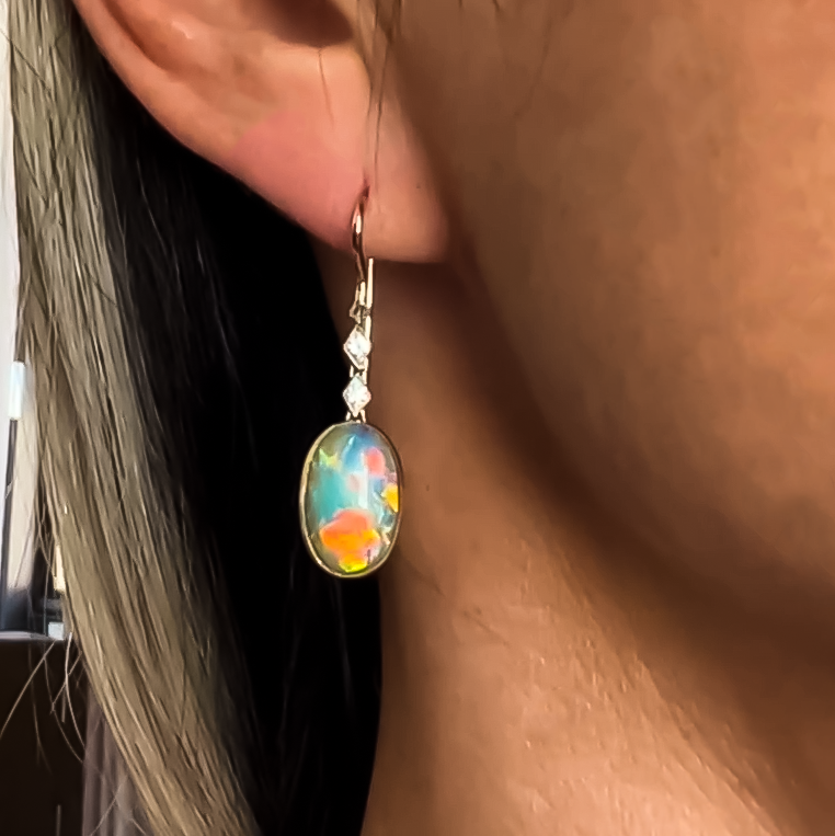 Simple 14 ctw Oval & Round Cut Opal & White Gemstone Earrings -JOSHINY