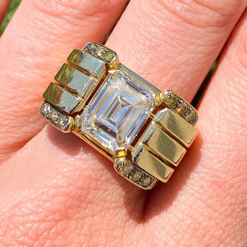 4.18ctw Emerald Cut Gold Ring -JOSHINY