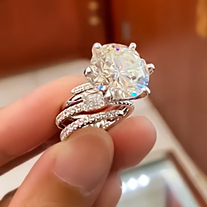 Unique 7 ctw Round Cut White Gemstone Engagement Ring -JOSHINY