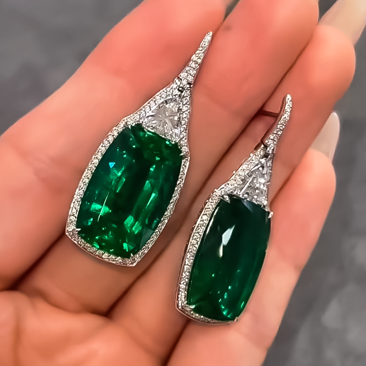 Elegant 12 ctw Cushion Cut Emerald Earrings -JOSHINY