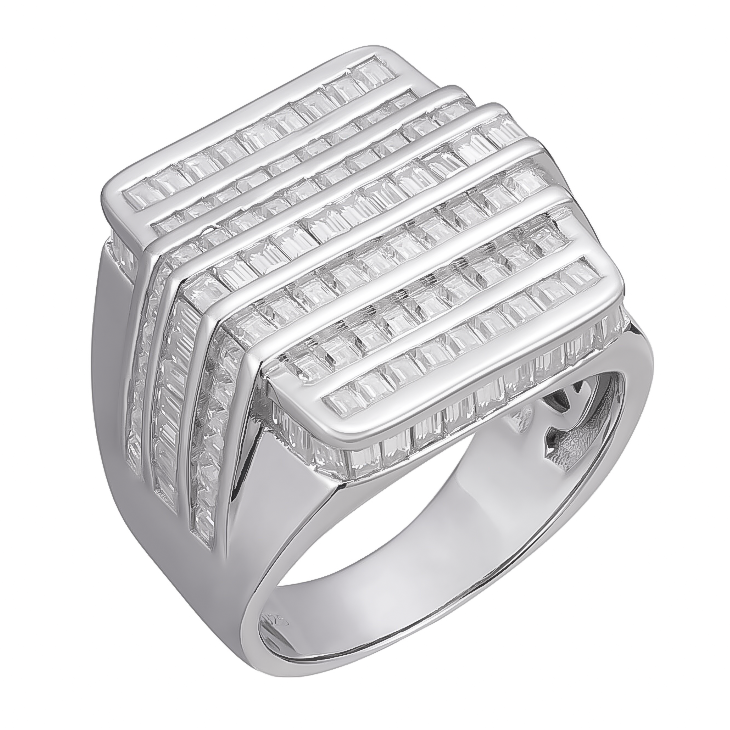 Stylish 4 ctw Baguette Cut White Gemstone Pavé Two-Tone Ring -JOSHINY