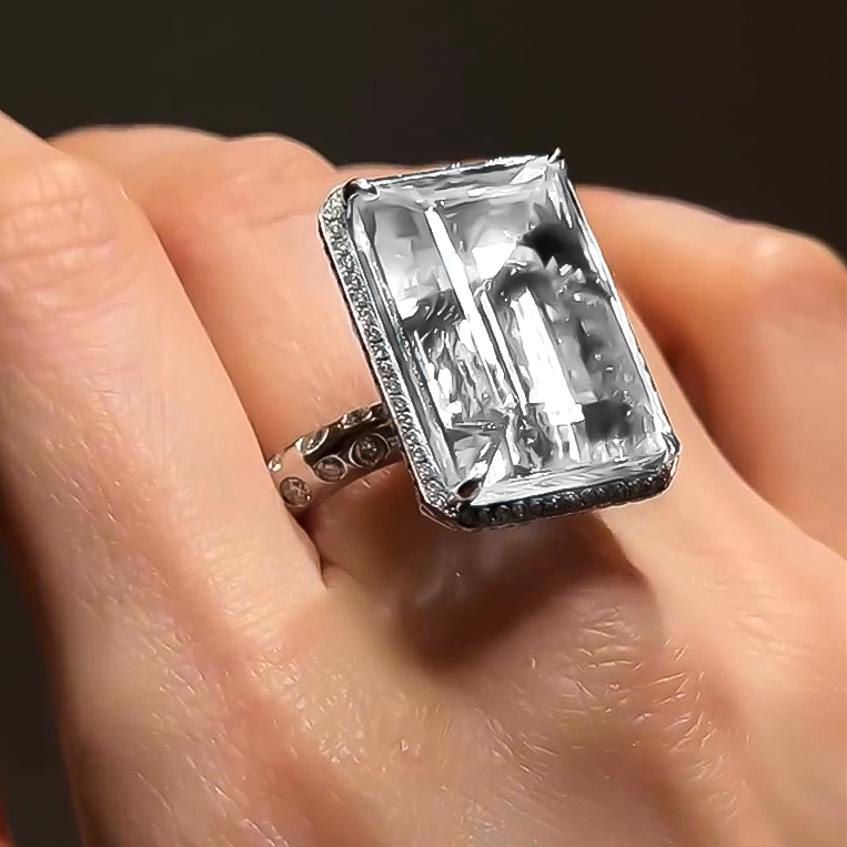 Deluxe 30 ctw Emerald Cut Blue & White Gemstone Cocktail Ring -JOSHINY