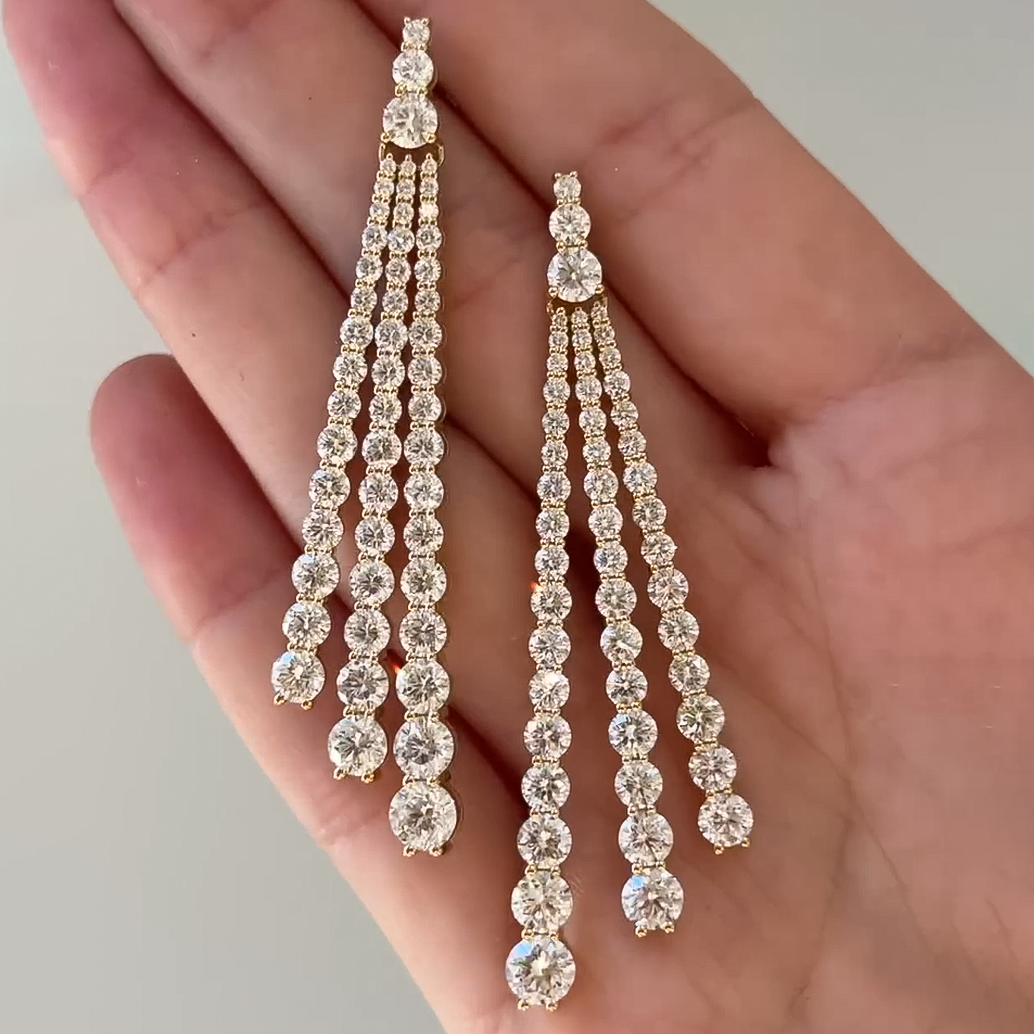 Exquisite 5 ctw Round Cut White Gemstone Tassel Earrings -JOSHINY